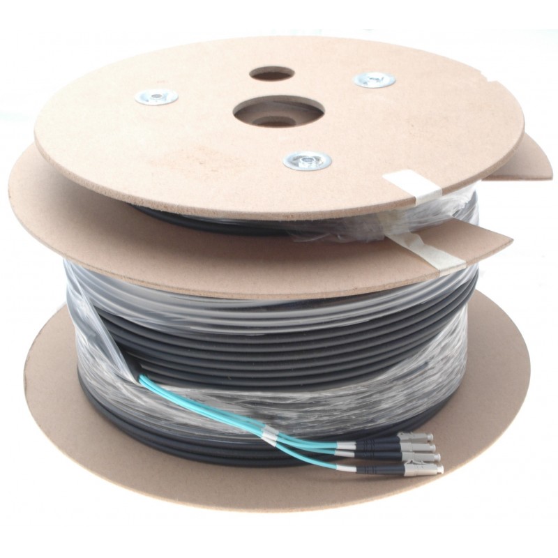 Armored fiber cable, multimode, LC-LC, 150m, 50 / 125my, 4 core, OM3, Black, LSZH