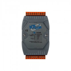 ICP DAS I-7024R-G is a 4 x analog output module, 0 - +/- 10V and 0 - 20mA, 14bit. 5 x digital input with DRY - Contact
