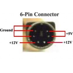 6-polig +5V/1,5A, +12V/1,8A strömförsörjning, 100–240 VAC