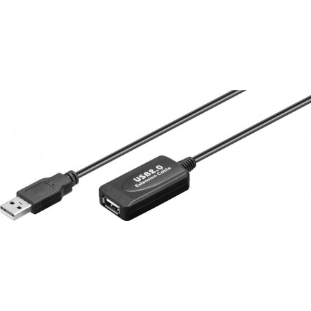 Aktiv förlängningskabel för USB 2.0, inbyggd förstärkare. Drivs via USB-port, 10 meter