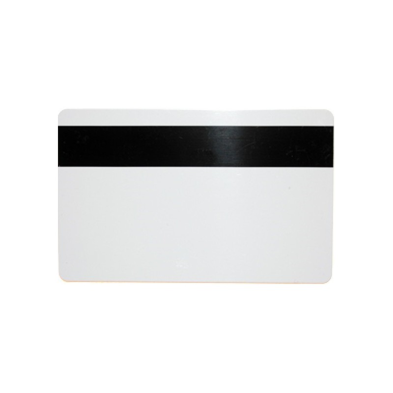 Magnetic card with HiCo magnetic strip. ISO card size, white.