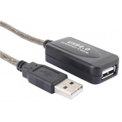 15 m active extension cable for USB2.0 with built-in amplifier. Supplied via USB port