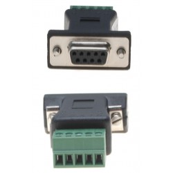 Terminal block with SUB-D DB9 FEMALE connector. Adapter with 5 screw terminals