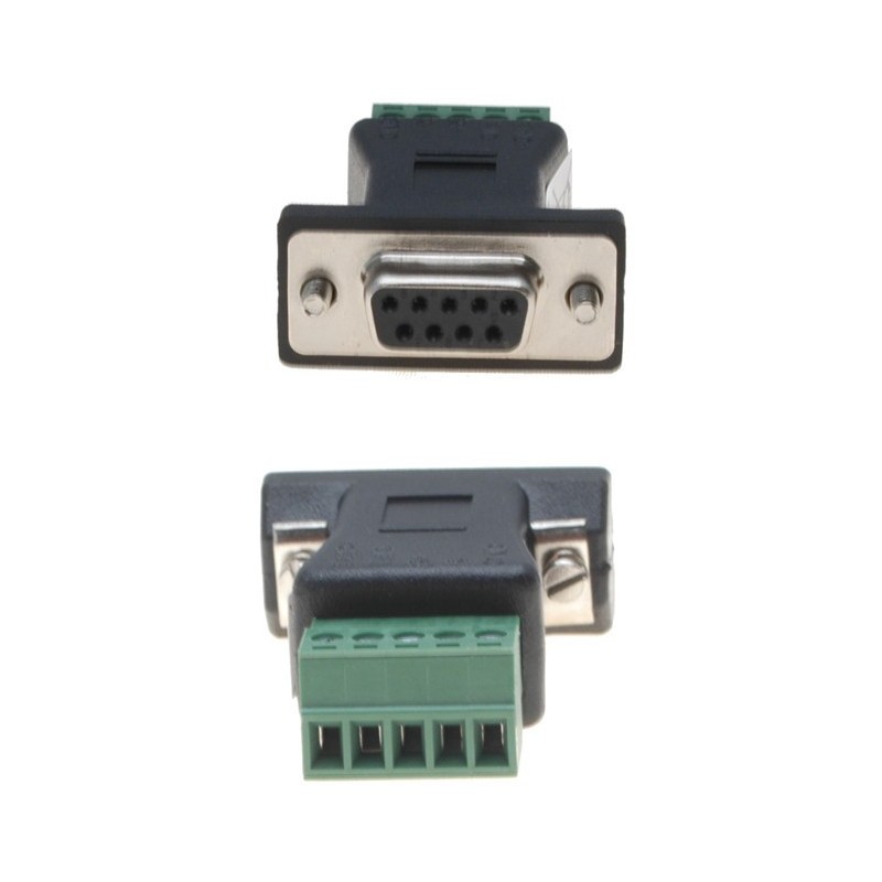 Plint med SUB-D DB9 FEMALE-kontakt. Adapter med 5 skruvklämmor