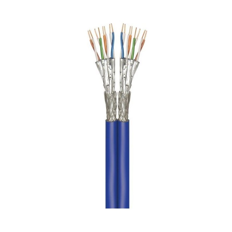 Cat 7A 500m Duplex-RJ45 S/FTP nätverkskabel, blå CU, AWG 22/1 LSZH