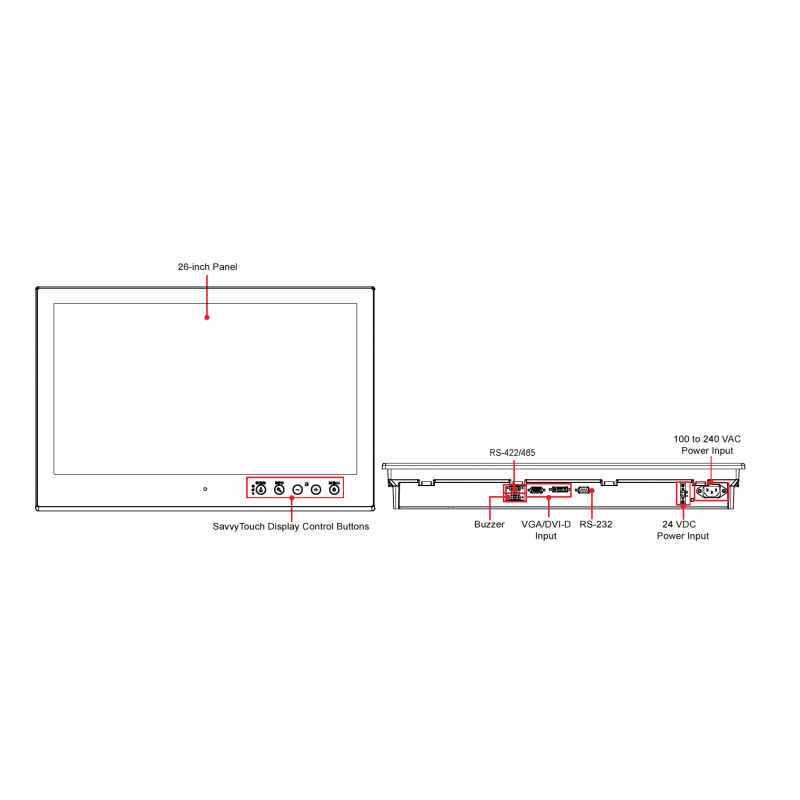 24 "MOXA-skärm MD-226X, VGA, DVI-D, Damm- och tätningssats IP54, IP20 bakre - Binär Teknik ABA / S