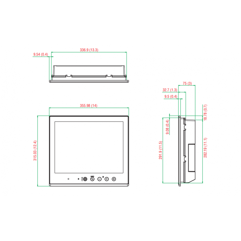 15 "MOXA-skärm MD-215X-T, 1280x1024, VGA, DVI-I damm- och spruttätning IP66, 1000-nits - Binär Teknik ABA / S
