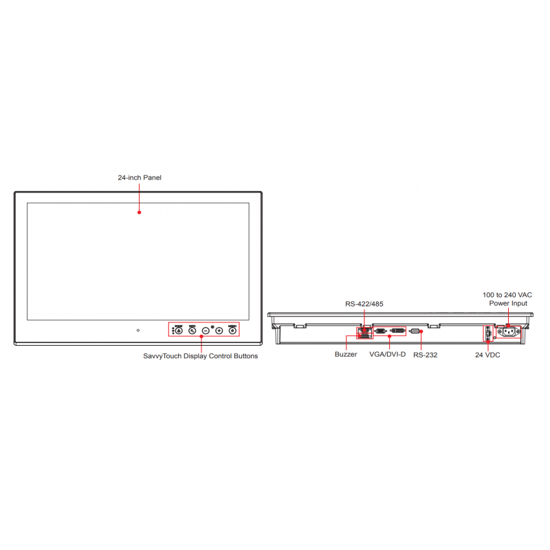 24 "LCD MOXA MD-224Z kapacitiv pekskärm, främre IP66, bakre IP20, 1280x1024 - Binär Teknik ABA / S