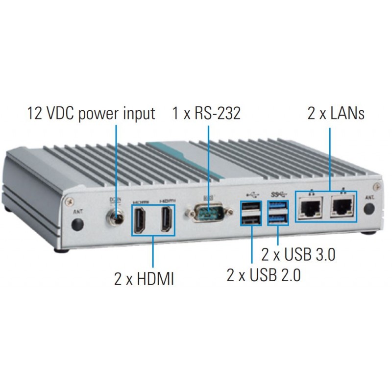 Fläktlös inbyggd dator för WIN 10 IoT, Linux väggmontering, Fläktlös design 2 HDMI, 1 RS232, 2 Ethernet, 6 USB