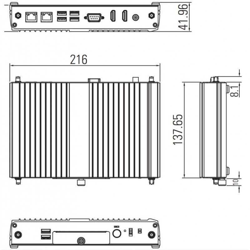 Fläktlös inbyggd dator för WIN 10 IoT, Linux väggmontering, Fläktlös design 2 HDMI, 1 RS232, 2 Ethernet, 6 USB