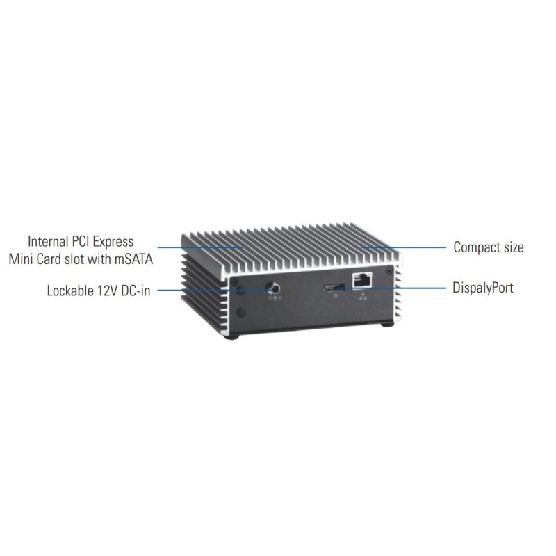 Fanless Embedded PC i3 CPU 21.GHz, med USB og Seriell RS232 COM porte
