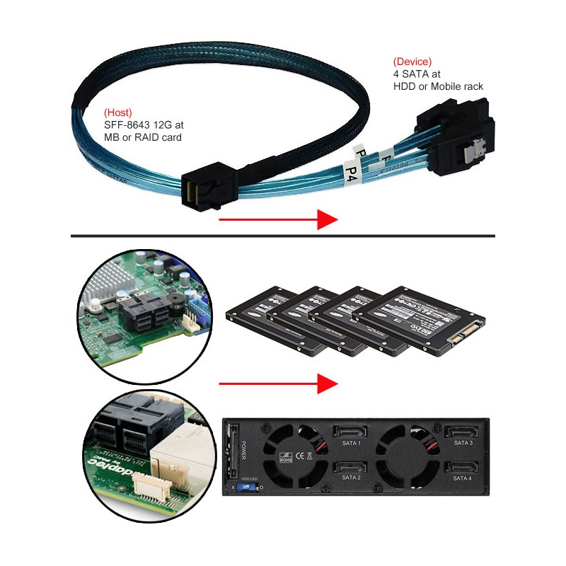 SFF-8643-4SATA Mini-SAS HD to 4 x SATA cable