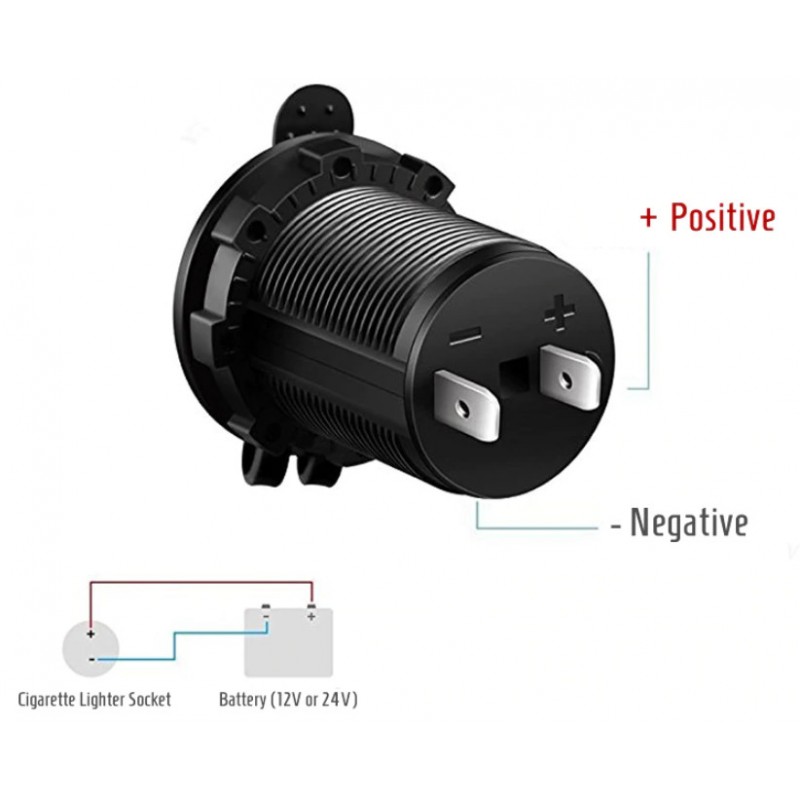 Cigarette Lighter Socket 12V 24V for Motorcycle, Car,  Boat,  Tractor. Power Outlet Socket Receptacle Waterproof Plug