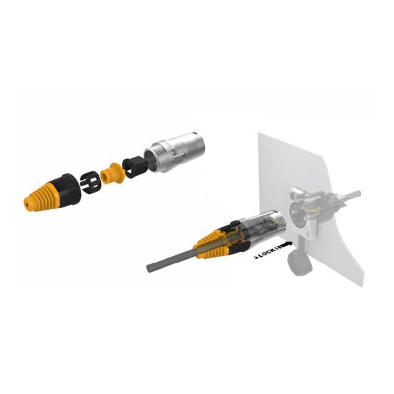 Vatten- och dammtätt IP65 RJ45 metallhölje och för push/pull-lås, högfrekvent skärm