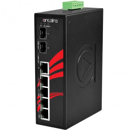 7 portar industriell PoE + ojaneaged switch med 4 x RJ45 + 3 x SFp portar