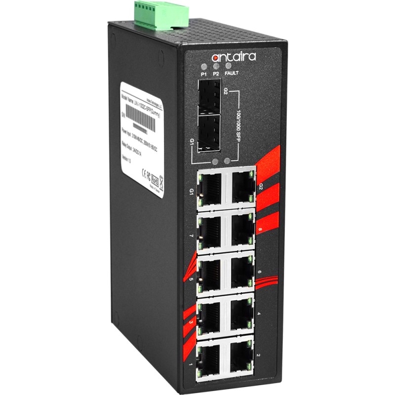 10-port Industrial Unjanenaged Switch, 2 FTP-portar