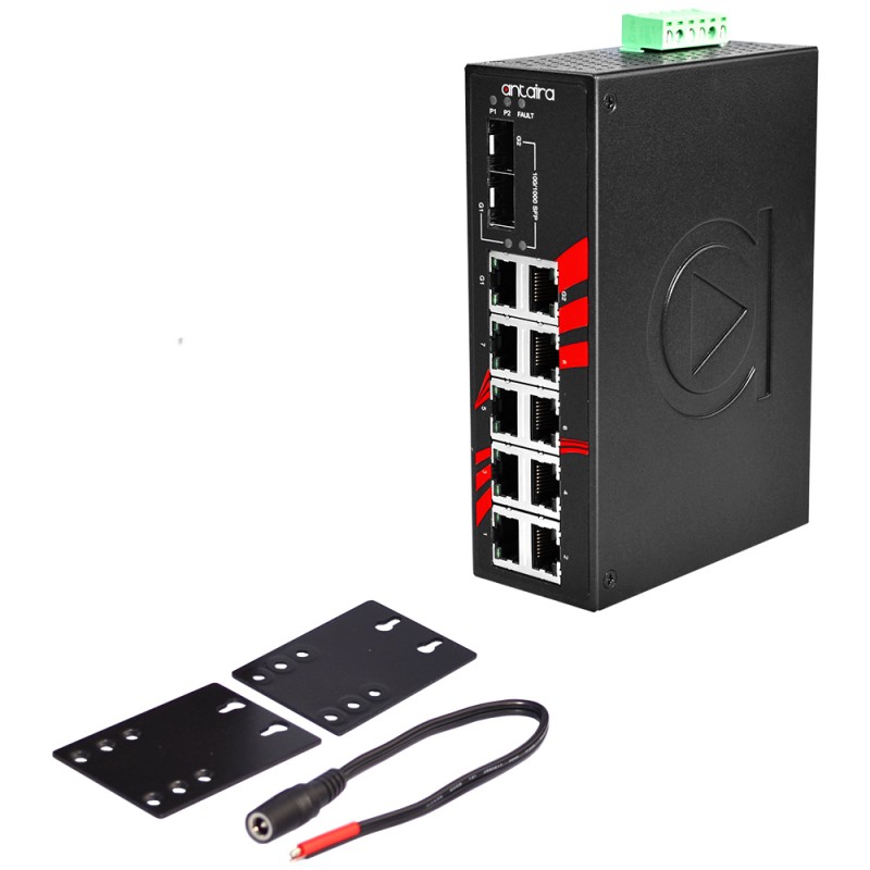 10-port Industrial Unjanenaged Switch, 2 FTP-portar