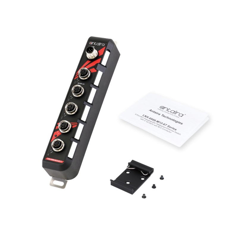 5-port industriell IP67-omkopplare, M12-kontakt, 12-48V DC