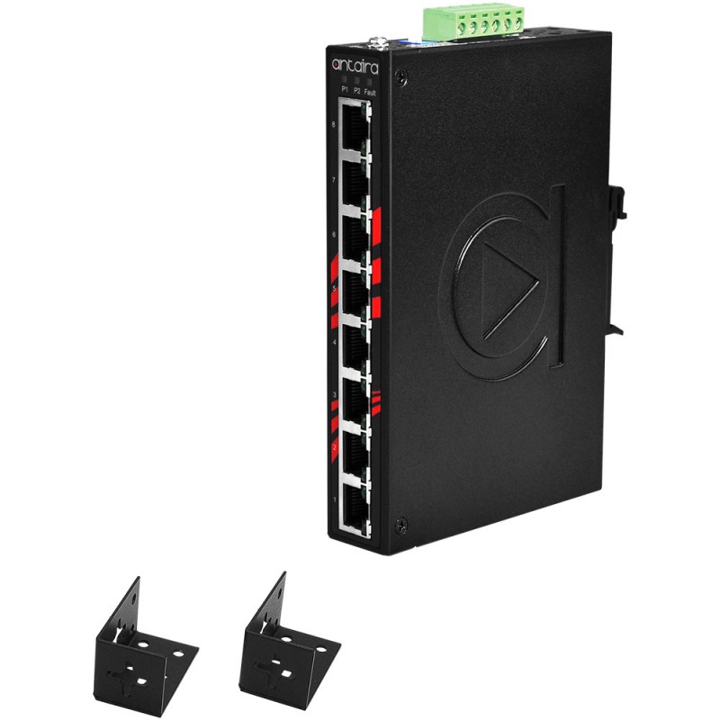 8-Ports Industriel PoE + obejanenad switch, 12-36VDC