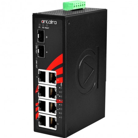 10 portar RJ45-switch med 8 portar RJ45 och 2 portar SFP