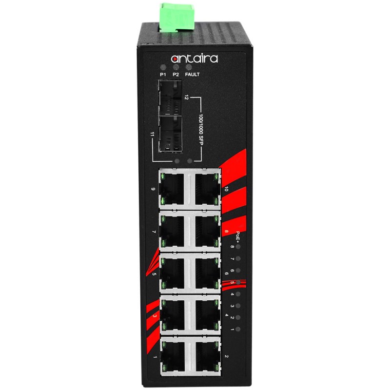 12Port Industrial PoE + Gigabit utan styrd strömbrytare