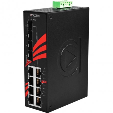 12-ports industriell gigabit PoE + -brytare, 8 RJ45, 4 SFP