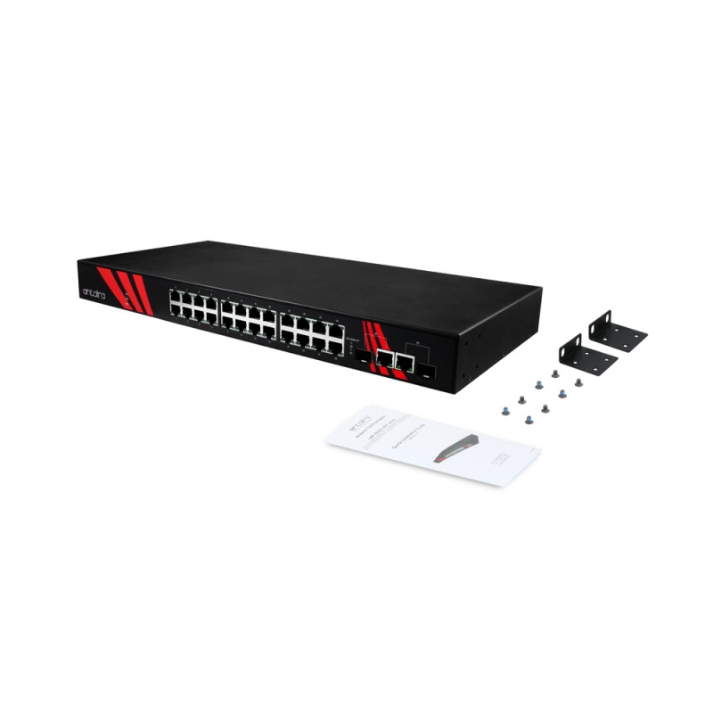 26-Port Industrial 1U 19 "Rackmonterad PoE + Gigabit unmanaged switch