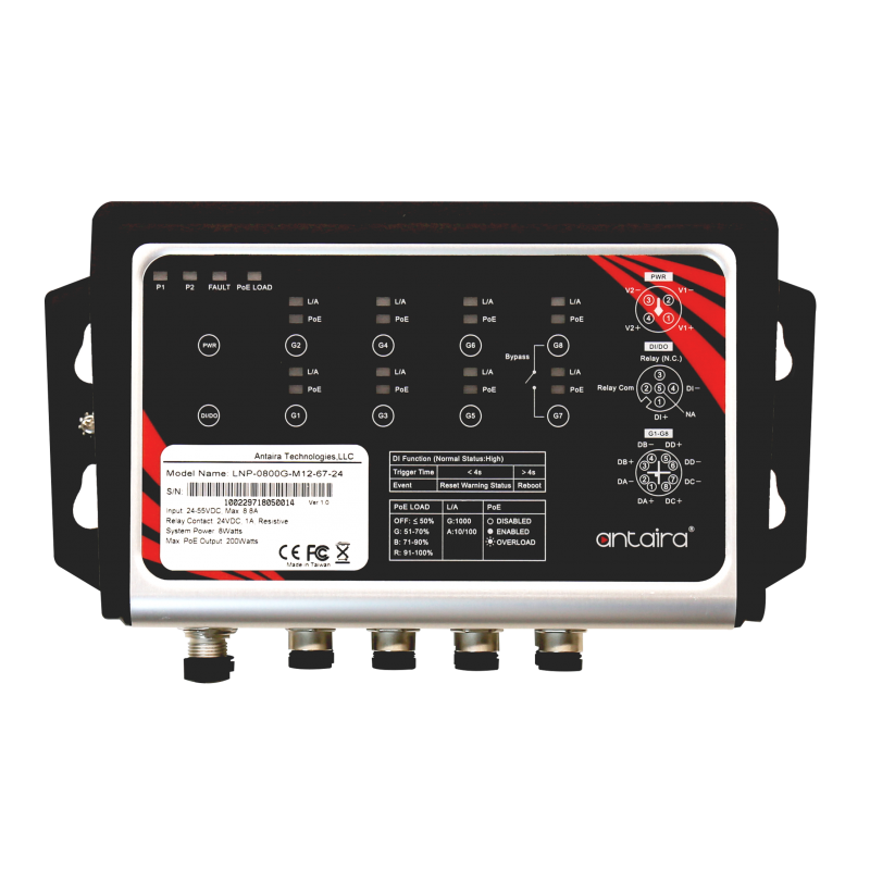8-port industrial IP67 Gigabit PoE + switch, M12 connection (X-coded)