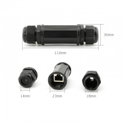 RJ45 waterproof outdoor connector for cables with molded-on connector, IP68 black