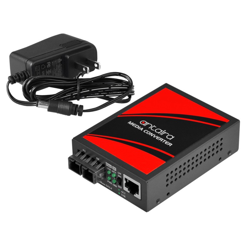 Media omvandlare RJ45 till fiber. RJ45 10/100 / 1000Mbit. Fiber 1000Mbit, SC, Multi Mode