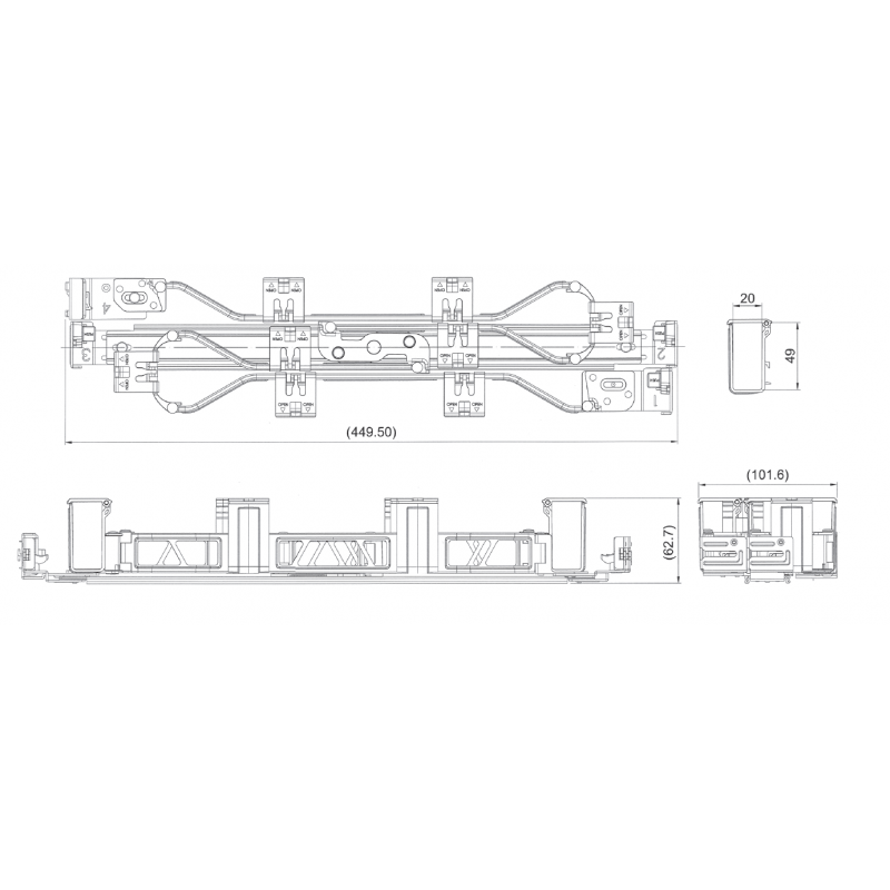 Drag ut skena för server med kabeljanetering