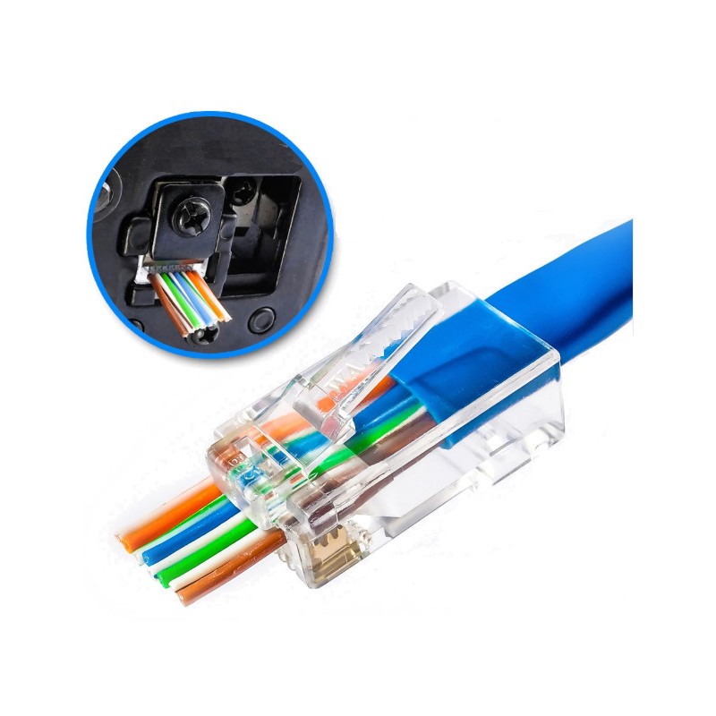 RJ45 connector for UTP Cat.5/6 with through holes | Gold plated