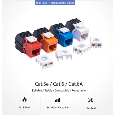 Keystone Jack RJ45 honkontakt plast, återanvändbar, flera färger