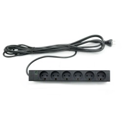 Socket with 6 DK mains sockets and earth, 7m cable - Electric rail in metal housing