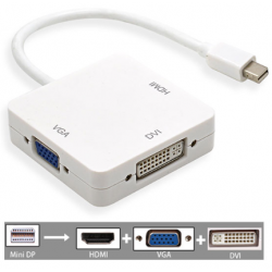 Mini DisplayPort to VGA, HDMI and DVI converter - 3 in 1, white
