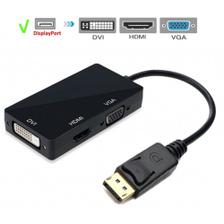DisplayPort DP till VGA, HDMI och DVI - 3-i-1-konverteringskabel, 1080P