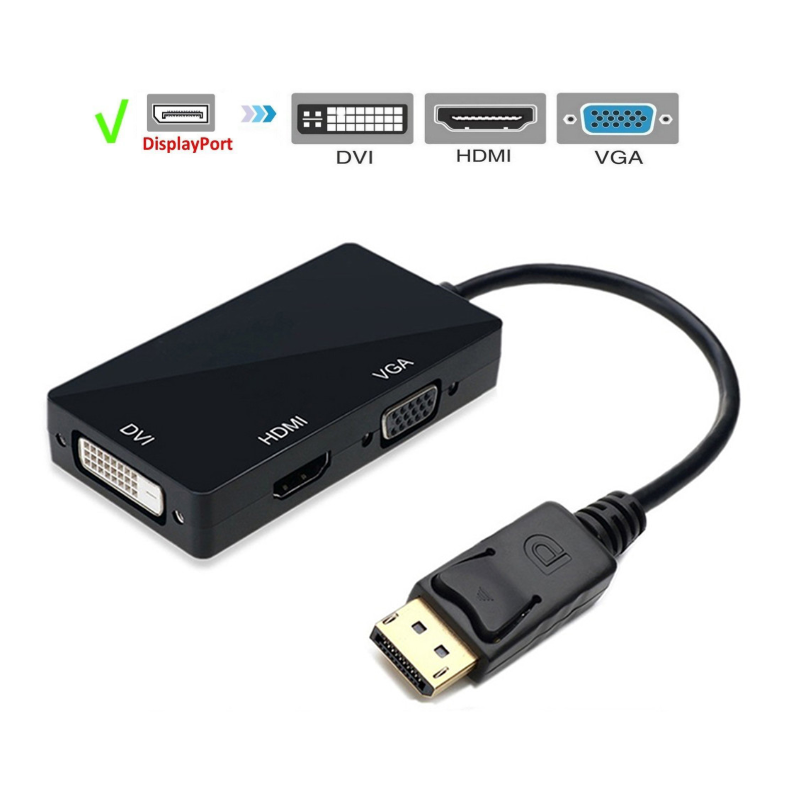 DisplayPort DP till VGA, HDMI och DVI - 3-i-1-konverteringskabel, 1080P