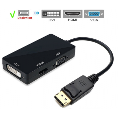 DisplayPort DP till VGA, HDMI och DVI - 3-i-1-konverteringskabel, 1080P