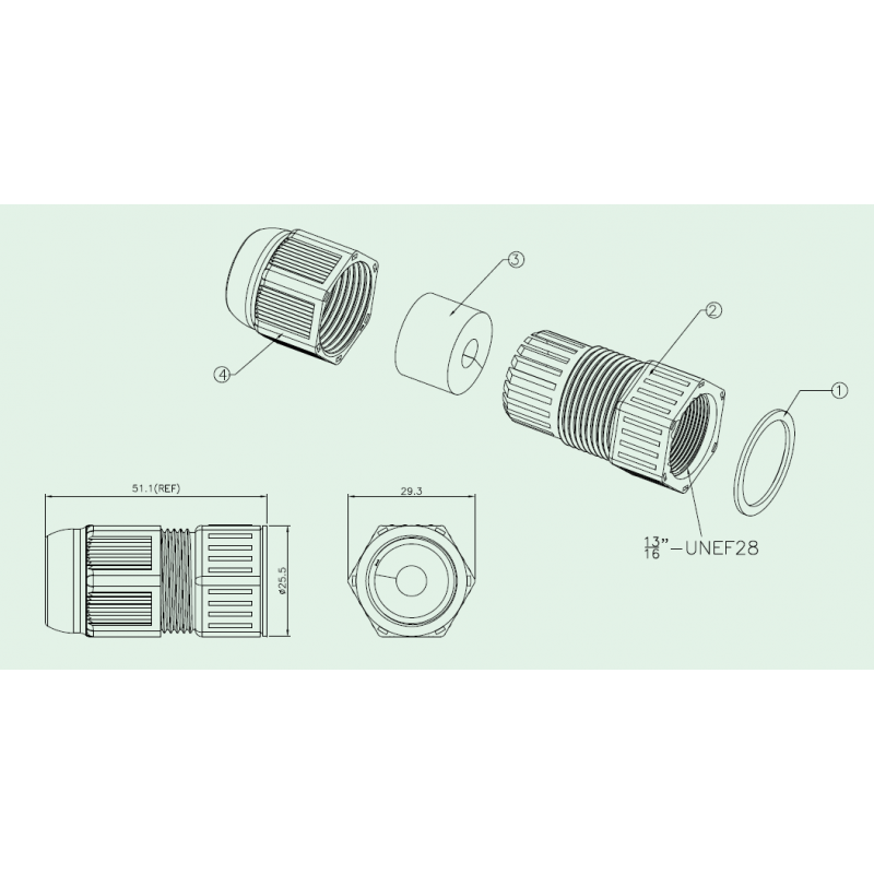 Vattentät RJ45-kontakt med 21 mm gänga för chassianvändning