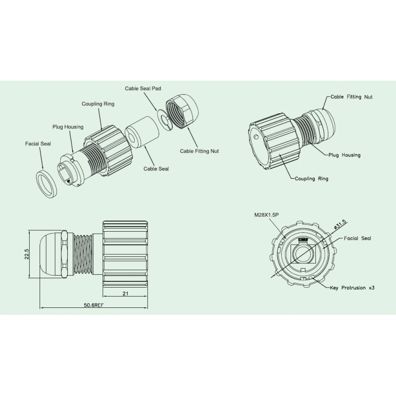 RJ45 vattentätt hölje för nätverkskabel med RJ45, med bajonett