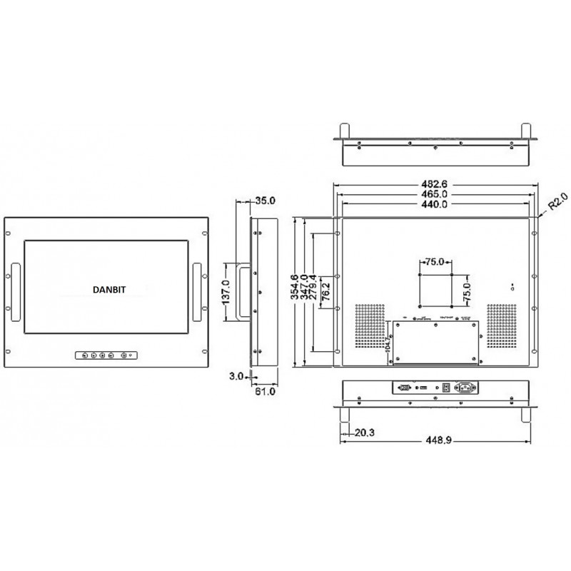 19" rack monitor - Industrial LCD monitor with VGA, DVI or HDMI