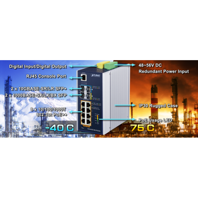 8 port 10/100 / 1000Mbit RJ45, PoE ++ 2 port 100 / 1000Mbit och 2-port 10 Gbit SFP slot, janeaged