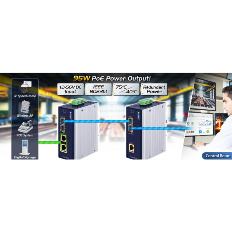 Medie omvandlare med 2 x SFP 100/1000Mbit och 2 x 10/100/1000Mbit RJ45, PoE++