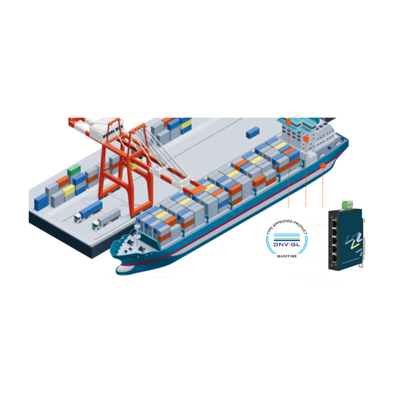 8-port Det Norske Veritas marin godkänd växel 8 x 10/100Mbit. Fiber 2 x 100/1000Mbit SFP