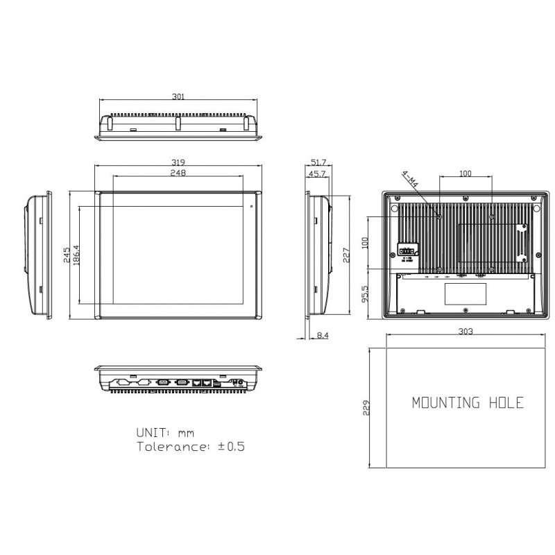 IP65 nära 12 "Panel PC fläktlös med projicerade kapacitiv Toudh VESA mount