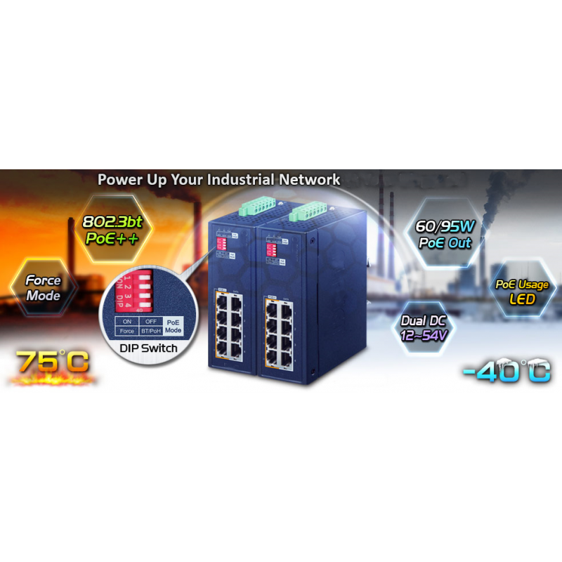 4 Port PoE Injector ++, 95 Watt, 4 x LAN i, 4 x LAN ut med PoE++