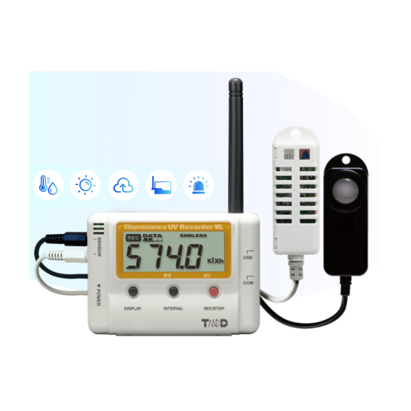Temperature, humidity, UV measurement, Brightness data logger. Wireless transfer of data collector