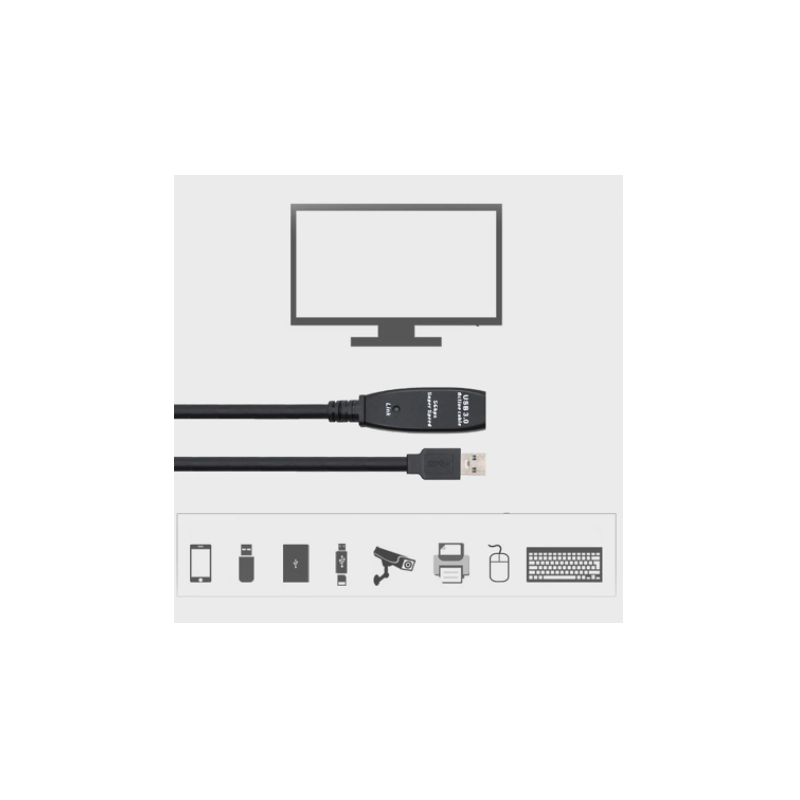 10m Active USB 3.0 förlängningskabel med signalförstärkare