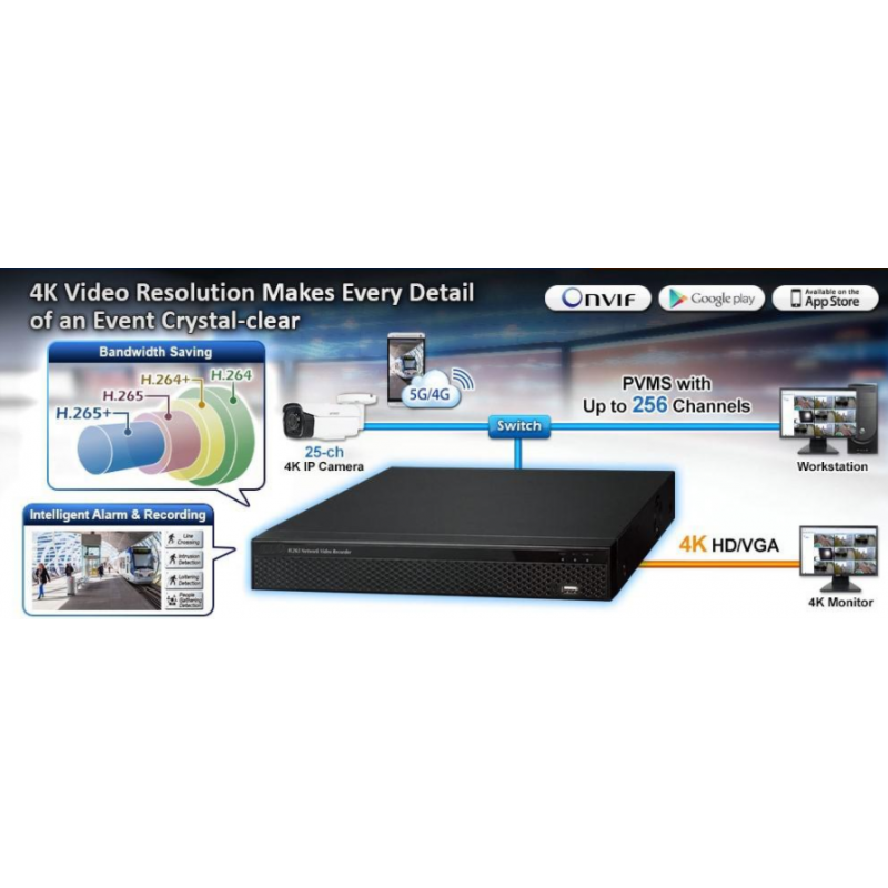 25-kanals 4K NVR-inspelare