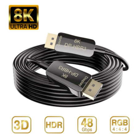 8K Fiber Displayport 1.4 AOC-kabel, 100 m, 32,4 Gbps, HDR, 3D, 5 mm